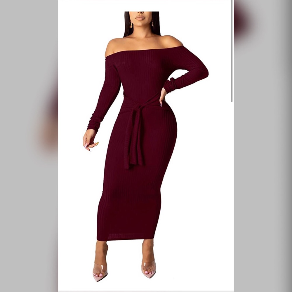 Off Shoulder Long Sleeves Sweater Dress. Fall winter